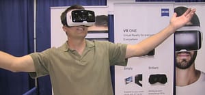 Ken Pyle wears the Zeiss VR One at the 2015 Augmented World Expo.
