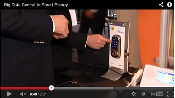 This is an image showing a smart lock and a smart thermostat at the Smart Energy Summit.