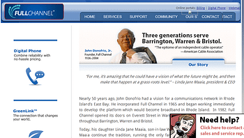 A screen shot of the Full Channel web site describing its history.