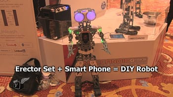 A do-it-yourself robot that combines an old fashion toy with a modern smartphone.