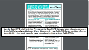 A screen grab from the FCC's web site regarding the CableCARD.