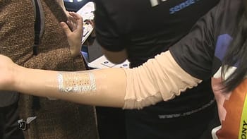 An electronic tattoo for detecting heart beats, brain waves, muscle movements and more shown by Rotex at CES2017.