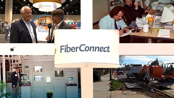 Four images from the interview with Bernd Hesse at the Fiber Connect 2023. Images show Bernd Hesse and Ken Pyle from the 1990s as well as an image of fiber construction.