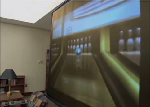 An image from a retirement home where a Wii is used for recreational activities.