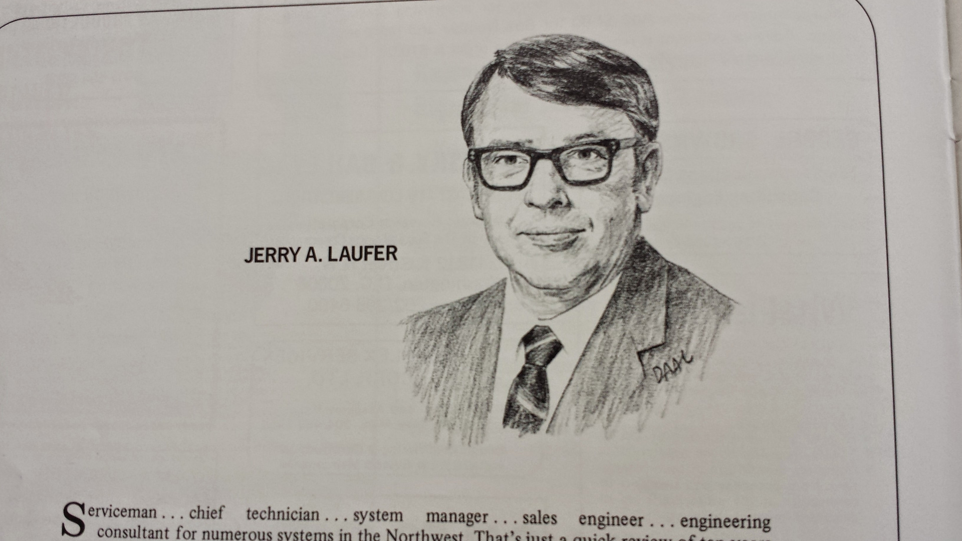 Pencil drawing of Jerry Laufer from a cable magazine profile.